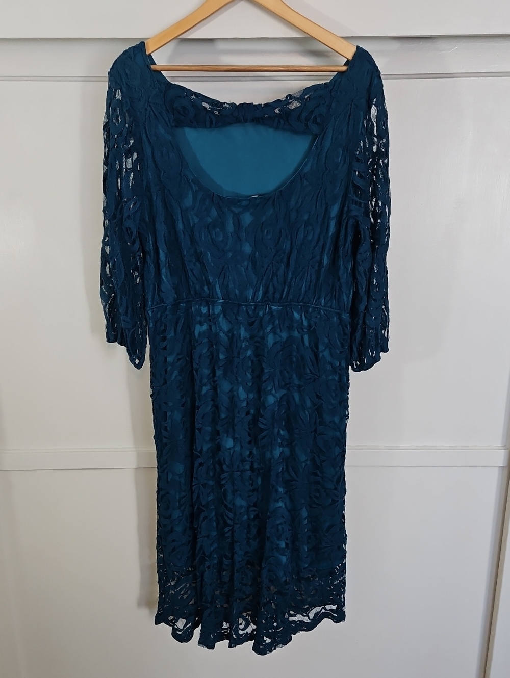 Teal Blue Lace Midi Dress - Picture 4 of 8